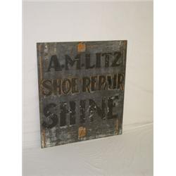 PAINTED TIN TRADE A.M. LITZ SHOE-REPAIR SHINE (40" X 35")