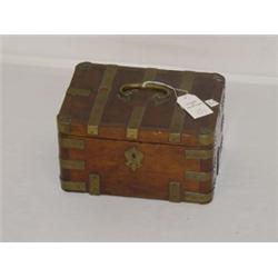 EARLY MAHOGANY & WALNUT FLAT TOP DOCUMENT BOX TRIMMED IN BRASS