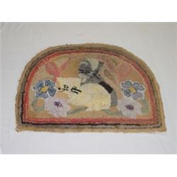 1/2 MOON HOOKED RUG W/ KITTENS