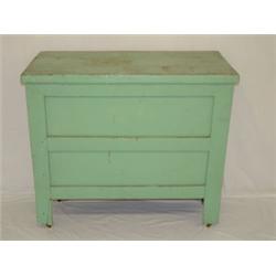 19TH CENT. DIVIDED GRAIN BIN W/ SLANTED FRONT & OLD GREEN PAINT