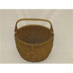 15" 19TH CENT. SPLINT BASKET W/ BAIL HANDLE SIGNED SPAULDING