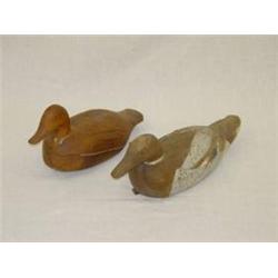 (2) CARVED & PAINTED DECOYS (1 W/ PAPER LABEL FRANK SINACROPPI CAYUGA LAKE)