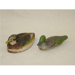  (2) CARVED & PAINTED DECOYS (MUD DUCK & MALLARD)