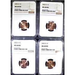 1-2002-D & 3-03-D LINCOLN CENTS, NGC MS-68 RED