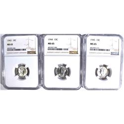 1943, 1944, 1945 MERCURY DIMES NGC
