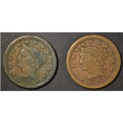 2-1847 LARGE CENTS, 1-F/VF & 1-XF
