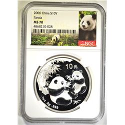 2006 ONE OUNCE SILVER CHINA PANDA, NGC MS-70