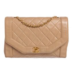 Chanel Beige Lambskin Leather Quilted Large Flap Bag