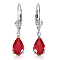 Genuine 3.5 ctw Ruby Earrings Jewelry 14KT White Gold - REF-38A6K