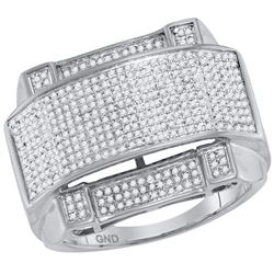 0.63 CTW Mens Diamond Arched Rectangle Cluster Ring 10KT White Gold - REF-79X4Y