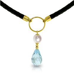 Genuine 9 ctw Blue Topaz & Pearl Necklace Jewelry 14KT Yellow Gold - REF-54R5P