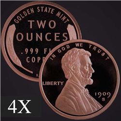 2 oz Lincoln Wheat Cent .999 Fine Copper Bullion Round