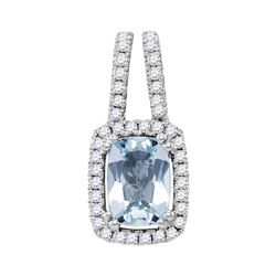 1 CTW Cushion Aquamarine Solitaire Diamond Pendant 14KT White Gold - REF-44Y9X