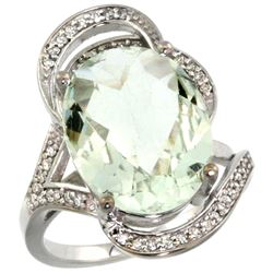 Natural 11.23 ctw green-amethyst & Diamond Engagement Ring 14K White Gold - REF-104R5Z