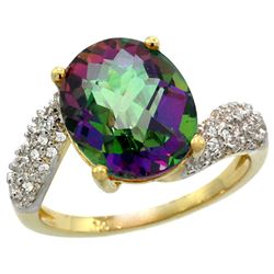 Natural 6.45 ctw mystic-topaz & Diamond Engagement Ring 14K Yellow Gold - REF-54W3K