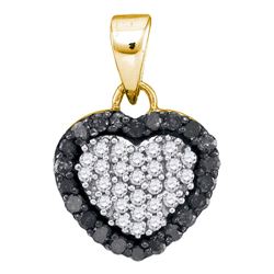 0.33 CTW Black Color Diamond Small Heart Love Pendant 10KT Yellow Gold - REF-14X9Y