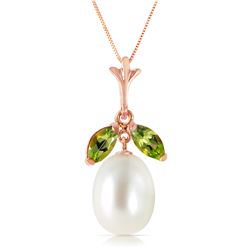 Genuine 4.5 ctw Pearl & Peridot Necklace Jewelry 14KT Rose Gold - REF-24T3A