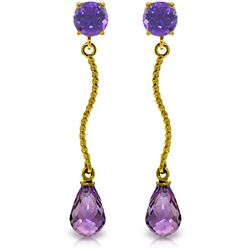 Genuine 4.3 ctw Amethyst Earrings Jewelry 14KT Yellow Gold - REF-23V5W
