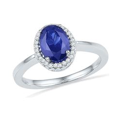 0.08 CTW Oval Created Blue Sapphire Solitaire Ring 10KT White Gold - REF-20X9Y