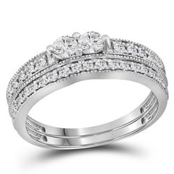 0.75 CTW Diamond 2-Stone Bridal Wedding Engagement Ring 14KT White Gold - REF-75Y2X
