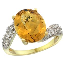 Natural 6.45 ctw quartz & Diamond Engagement Ring 14K Yellow Gold - REF-52A2V