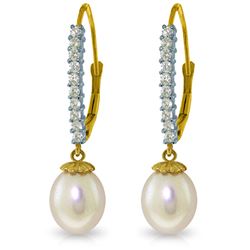 Genuine 8.3 ctw Pearl & Diamond Earrings Jewelry 14KT Yellow Gold - REF-52M7T