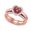 Image 1 : 0.50 CTW Cognac-brown Color Diamond Heart Cluster Bridal Ring 14KT Rose Gold - REF-67F4N