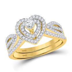 0.63 CTW Diamond Heart Bridal Engagement Ring 10KT Yellow Gold - REF-52X4Y