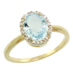 Natural 1.05 ctw Aquamarine & Diamond Engagement Ring 10K Yellow Gold - REF-23N7G