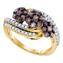 0.92 CTW Cognac-brown Color Diamond Cluster Ring 10KT Yellow Gold - REF-38M9H