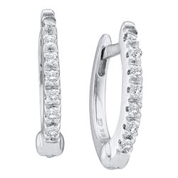 0.08 CTW Prong-set Diamond Single Row Hoop Earrings 14KT White Gold - REF-24X2Y