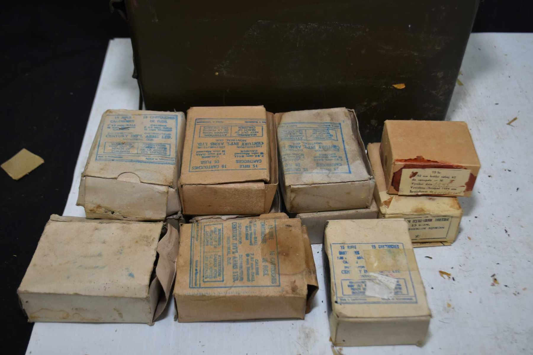 Count Boxes Metal ammunition box with nine full 15 count boxes of 7.92 (8mm Mauser ...
