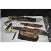 Image 1 : Seven vintage knives including scabbard and pocket knives