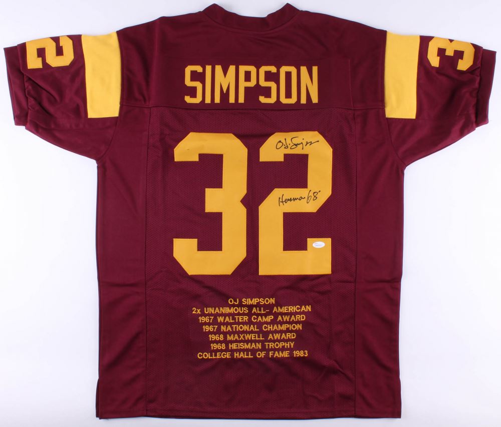 Oj Simpson Signed Usc Trojans Career Highlight Stat Jersey Inscribed Heisman 68 Jsa Coa Oj Simpson Signed Usc Trojans Career Highlight Stat Jersey Inscribed Heisman 68 Jsa Coa