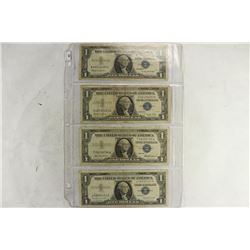 4 ASSORTED 1957 $1 SILVER CERTIFICATES BLUE SEALS
