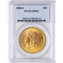 1888-S $20 Liberty Head Double Eagle Gold Coin PCGS MS61