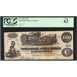 1862 $100 Confederate States of America Note T-39 PCGS New 62