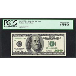 2001 $100 Federal Reserve STAR Note PCGS Superb Gem New 67PPQ
