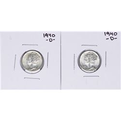 Lot of (2) 1940-D Mercury Dime Coins