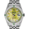 Image 1 : Rolex Mens Stainless Steel Yellow MOP Diamond & Emerald Datejust Wristwatch