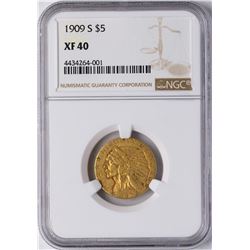 1909-S $5 Indian Head Half Eagle Gold Coin NGC XF40