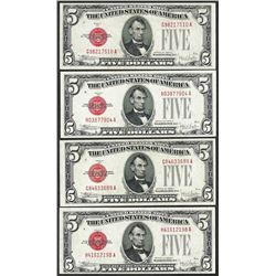 Lot of (4) 1928E $5 Legal Tender Notes