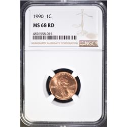 1990 LINCOLN CENT, NGC MS-68 RED