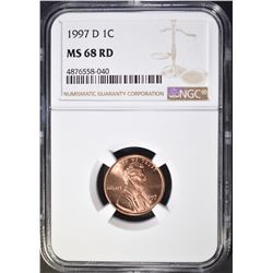 1997-D LINCOLN CENT, NGC MS-68 RED
