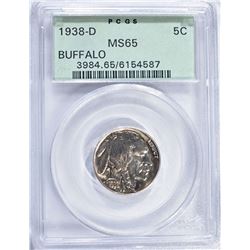 1938-D BUFFALO NICKEL, PCGS MS-65 OLD GREEN HOLDER
