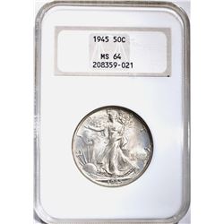 1945 WALKING LIBERTY HALF DOLLAR, NGC MS-64