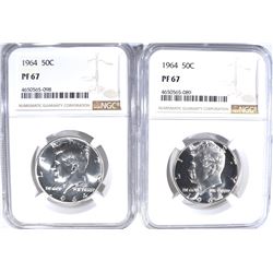 2-1964 KENNEDY HALF DOLLARS, NGC PF-67