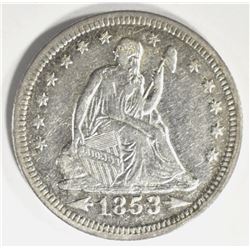 1853 ARROWS & RAYS SEATED QUARTER, XF