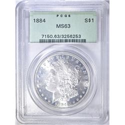 1884 MORGAN DOLLAR, PCGS MS-63 GREEN HOLDER
