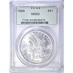 1886 MORGAN DOLLAR, PCGS MS-63 GREEN HOLDER